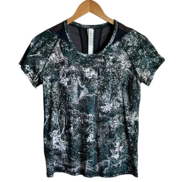 Lululemon Seek The Heat Short Sleeve Size 4 Wildwood White Multi Nocturnal Teal - Picture 2 of 8